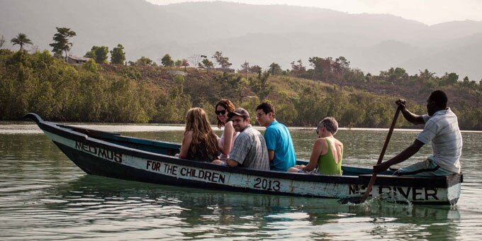 Students abroad taking a boat trip.